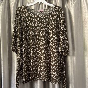 Elegant Olive and Cream Floral Blouse